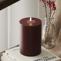 Burgundy LED Pillar Candle with Realistic Flame — Various Sizes, Perfect for Cosy, Warm Interiors