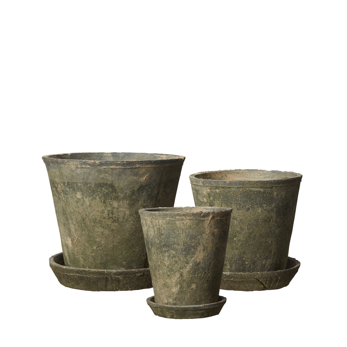 Set of 3 grey indoor planters with subtle speckled glaze