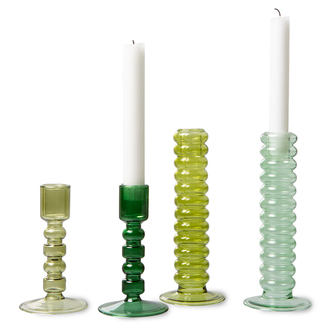 GLASS CANDLE HOLDER M, FOREST GREEN