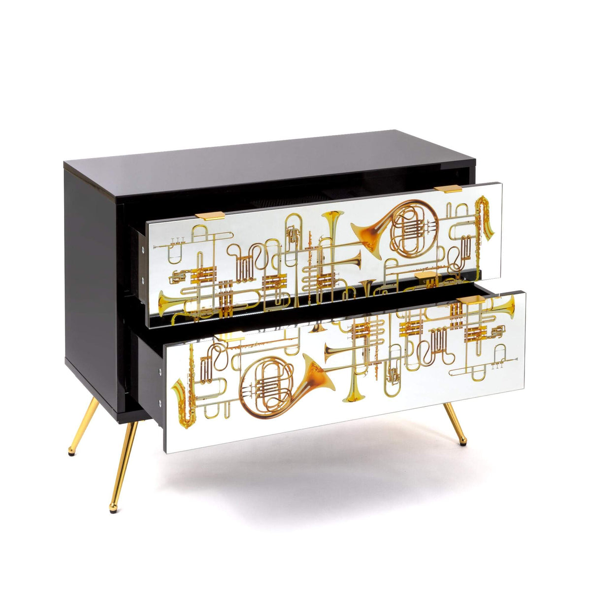 Seletti chest of drawers with golden trumpets design for modern homes