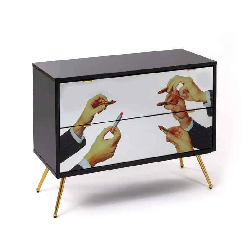 Artistic chest of drawers with provocative lipstick imagery