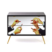 Surreal two-drawer chest in black and gold by Selett
