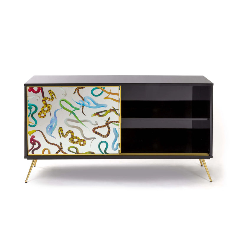 Artistic sideboard with Toiletpaper Magazine snakes motif by Seletti
