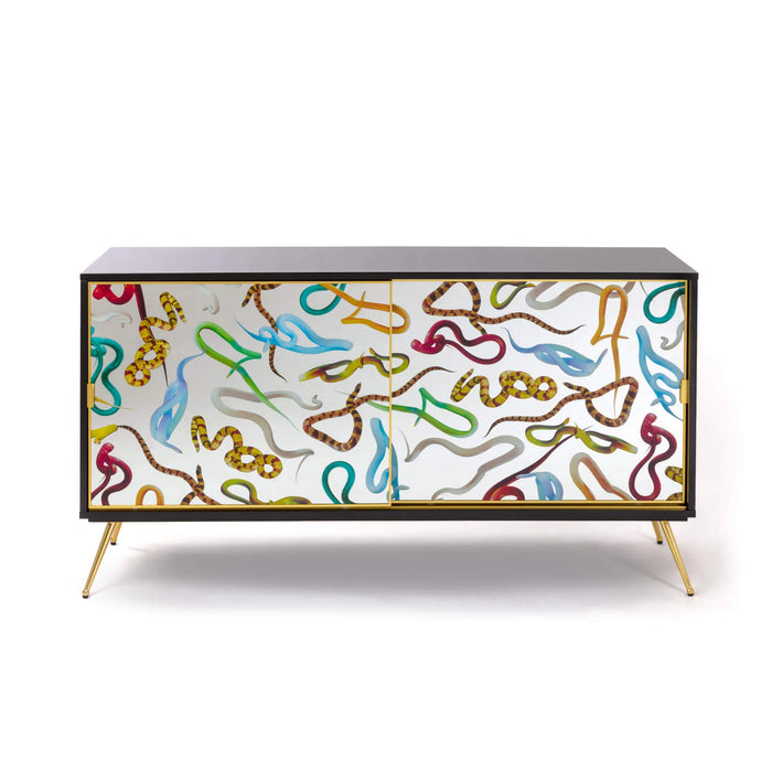 Seletti sliding door cabinet with colourful snakes design for eclectic homes