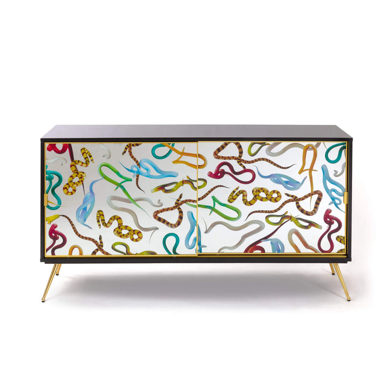 Seletti sliding door cabinet with colourful snakes design for eclectic homes