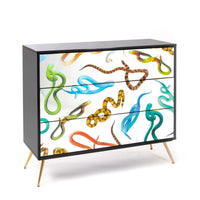 Seletti three-drawer chest with colourful snakes design for eclectic homes