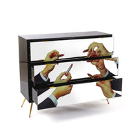 Seletti three-drawer chest with lipstick surreal art for bold interiors