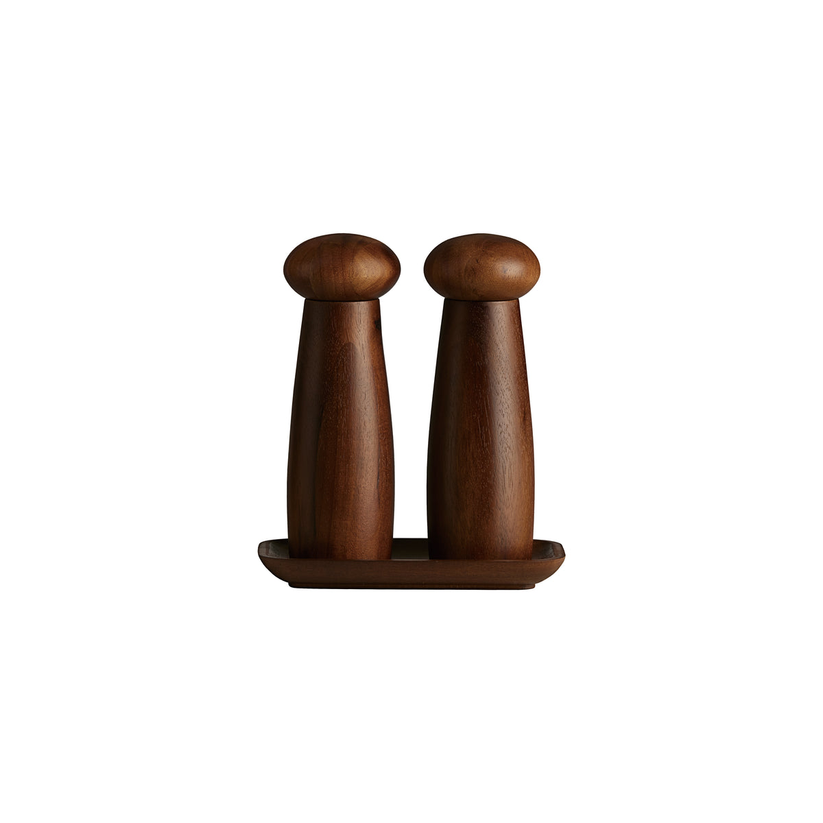 Dark Teak Salt and Pepper Grinder Set With Tray and Ceramic Grinder by Aida