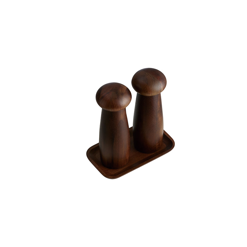 Dark Teak Salt and Pepper Grinder Set With Tray and Ceramic Grinder by Aida