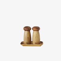 Aida RAW small teak salt and pepper grinder set with matching tray