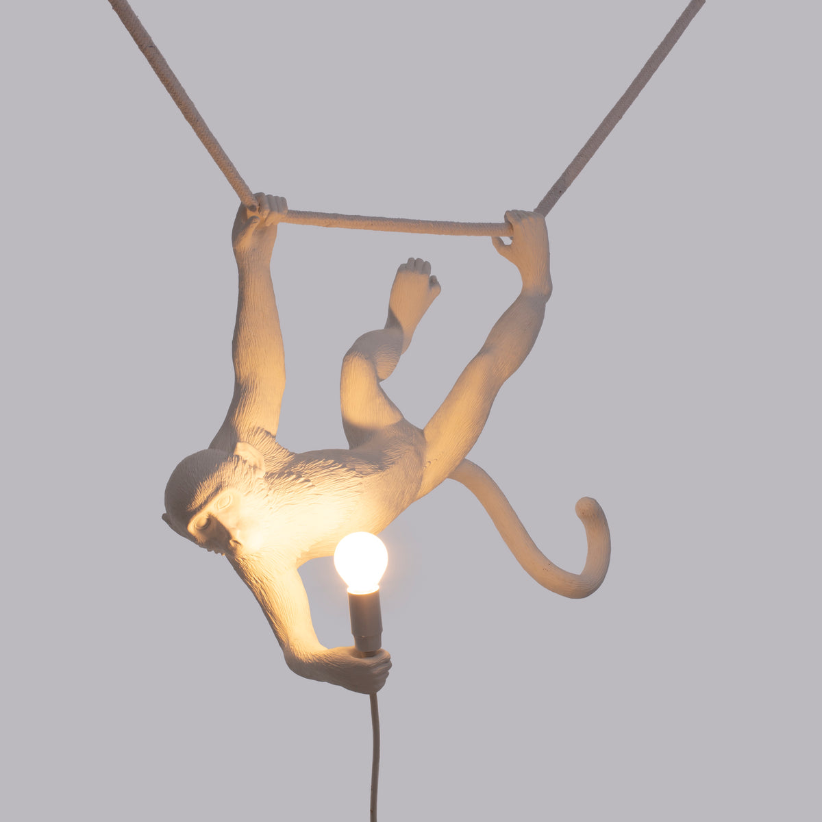 Seletti Monkey Lamp Collection - Black Monkey Lamp, White Monkey Lamp, Standing, Sitting, Hanging, Ceiling, and Swing