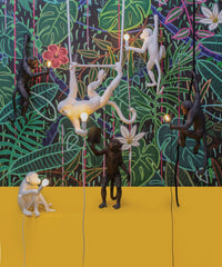 Seletti Monkey Lamps in black and white, hanging, sitting, standing and ceiling versions