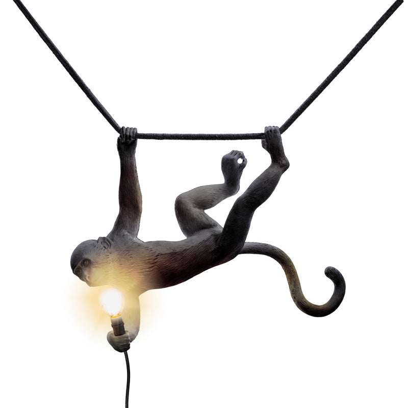 Seletti Monkey Lamp Collection - Black Monkey Lamp, White Monkey Lamp, Standing, Sitting, Hanging, Ceiling, and Swing