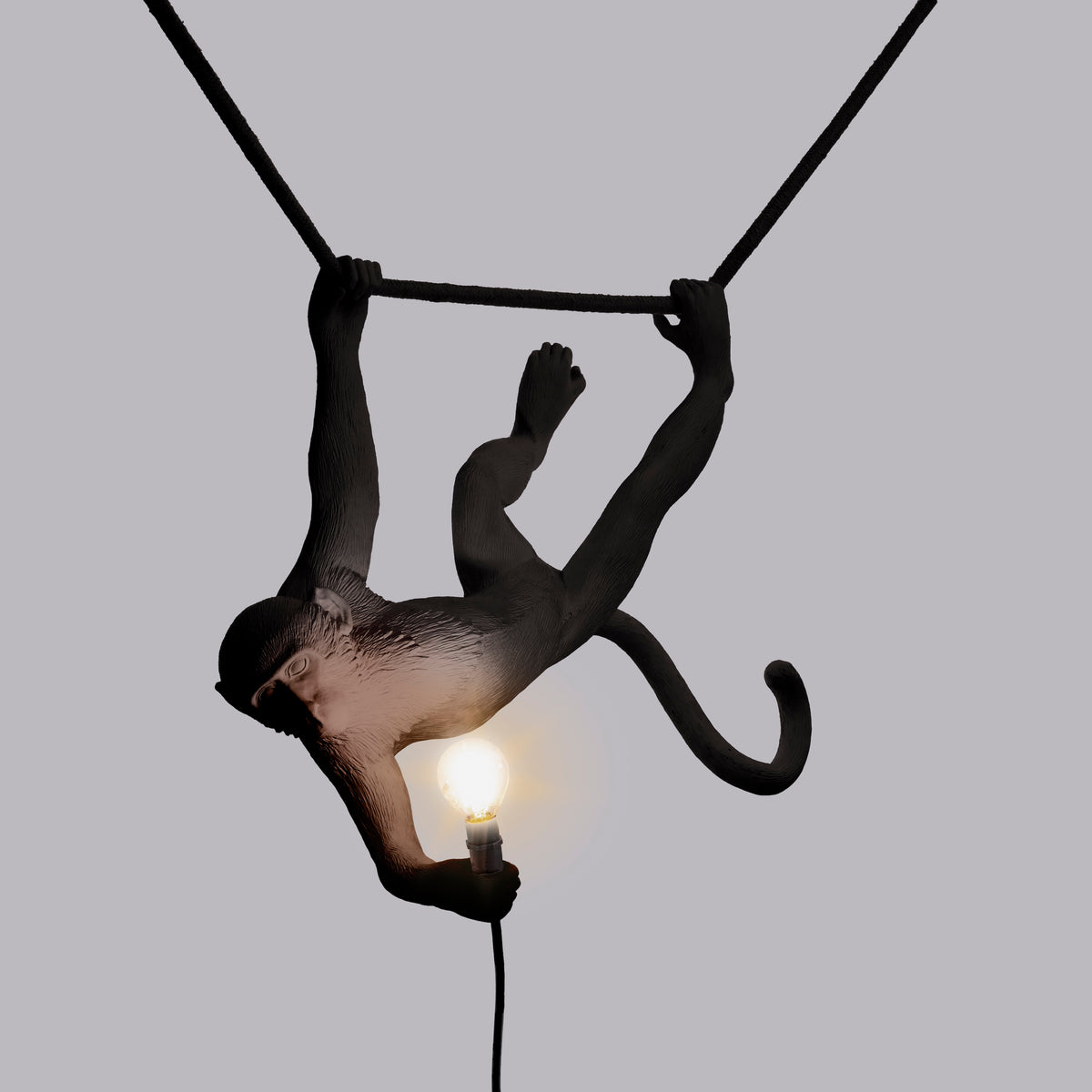 Seletti Monkey Lamp Collection - Black Monkey Lamp, White Monkey Lamp, Standing, Sitting, Hanging, Ceiling, and Swing