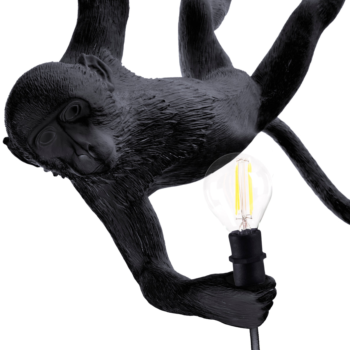 Seletti Monkey Lamp Collection - Black Monkey Lamp, White Monkey Lamp, Standing, Sitting, Hanging, Ceiling, and Swing