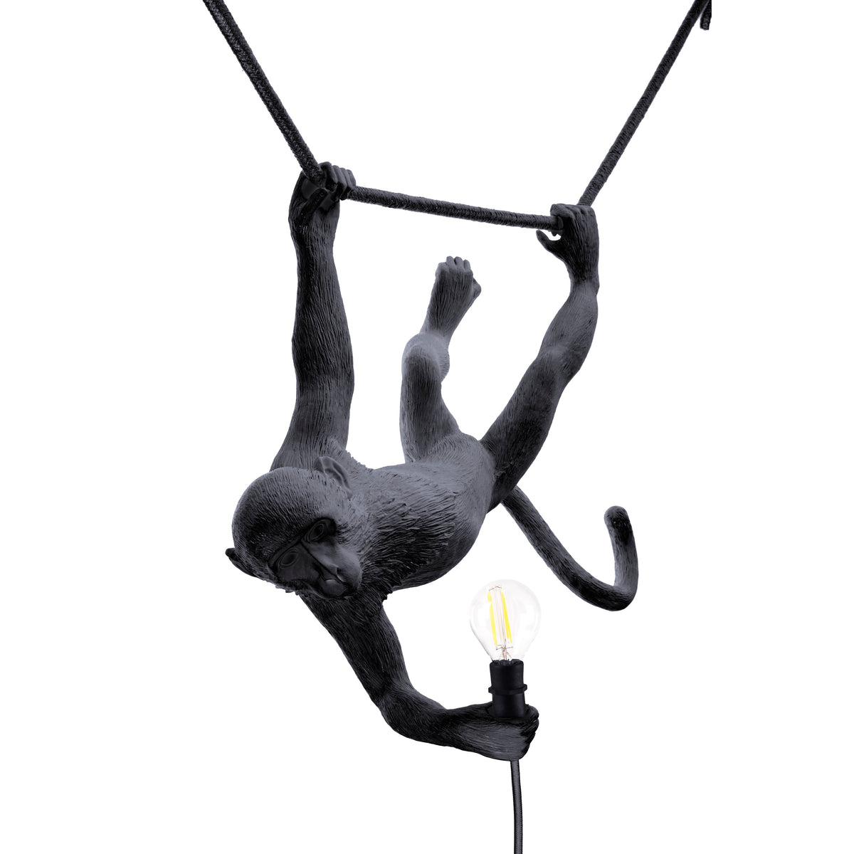 Seletti Monkey Lamp Collection - Black Monkey Lamp, White Monkey Lamp, Standing, Sitting, Hanging, Ceiling, and Swing