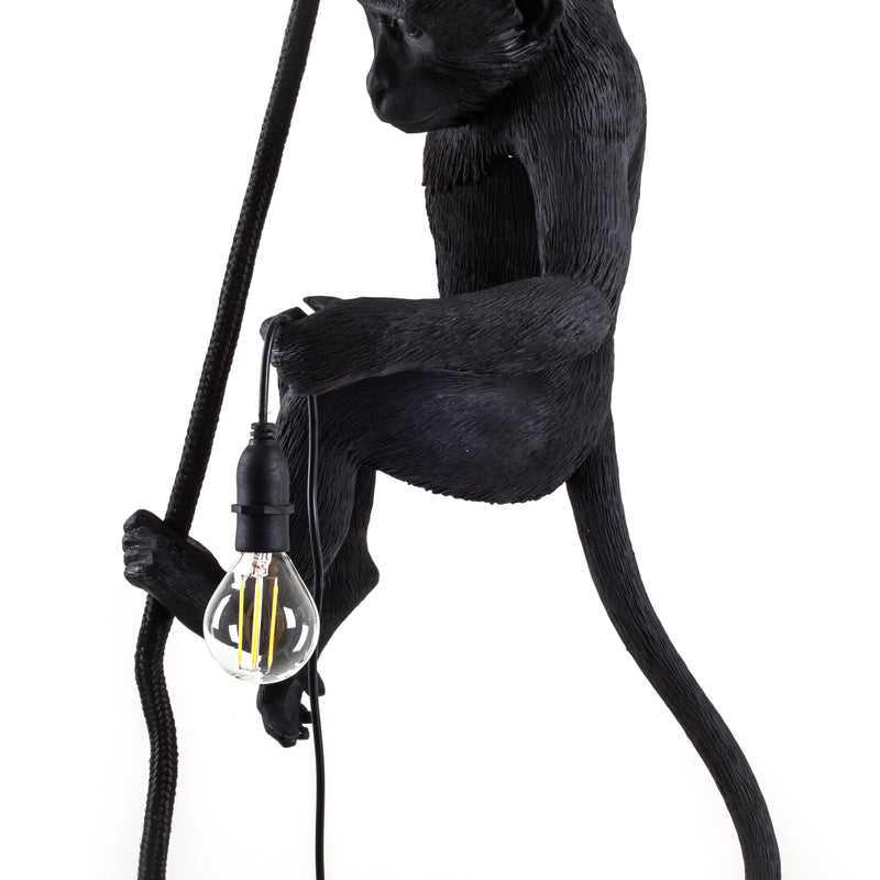 Seletti Monkey Lamp Collection - Black Monkey Lamp, White Monkey Lamp, Standing, Sitting, Hanging, Ceiling, and Swing