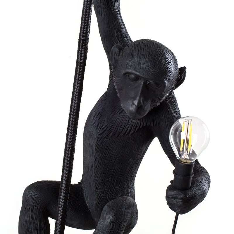 Seletti Monkey Lamp Collection - Black Monkey Lamp, White Monkey Lamp, Standing, Sitting, Hanging, Ceiling, and Swing