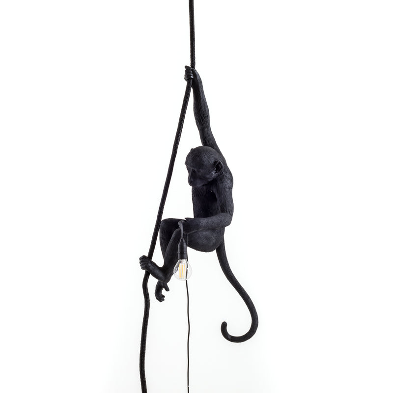 Seletti Monkey Lamp Collection - Black Monkey Lamp, White Monkey Lamp, Standing, Sitting, Hanging, Ceiling, and Swing