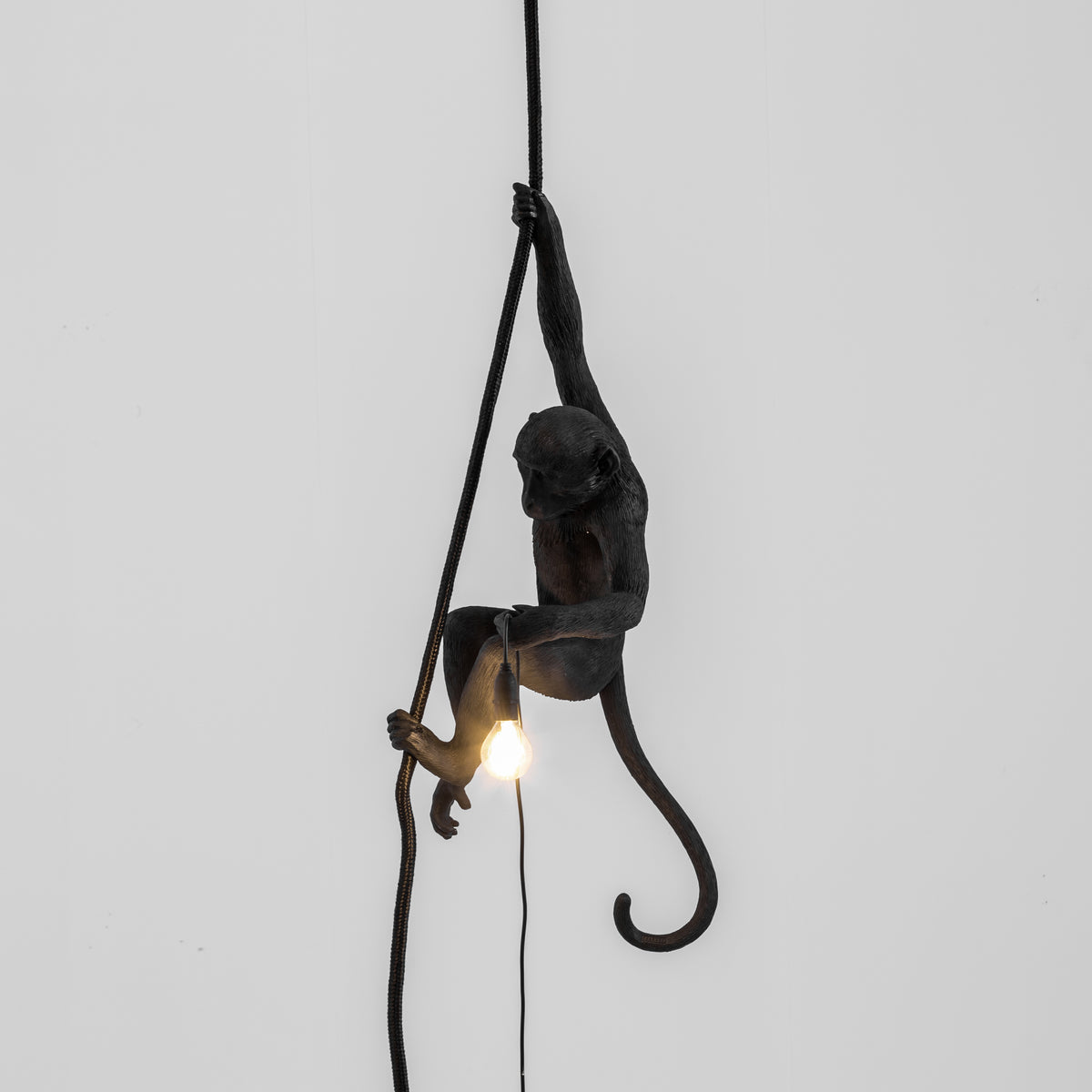 Seletti Monkey Lamp Collection - Black Monkey Lamp, White Monkey Lamp, Standing, Sitting, Hanging, Ceiling, and Swing