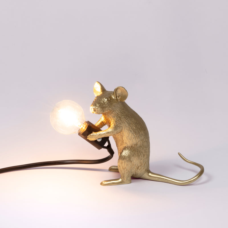 Mouse Lamps by Seletti in White, Gold, and Pink with Standing Mouse, Sitting Mouse, and Lying Down Mouse Options