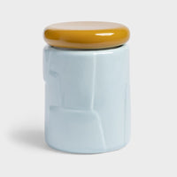 blue dolomite storage jar with contrasting mustard airtight lid by &k Amsterdam
