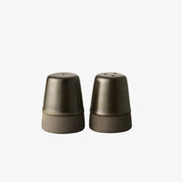 Handmade stoneware salt and pepper set in metallic brown for Nordic table styling
