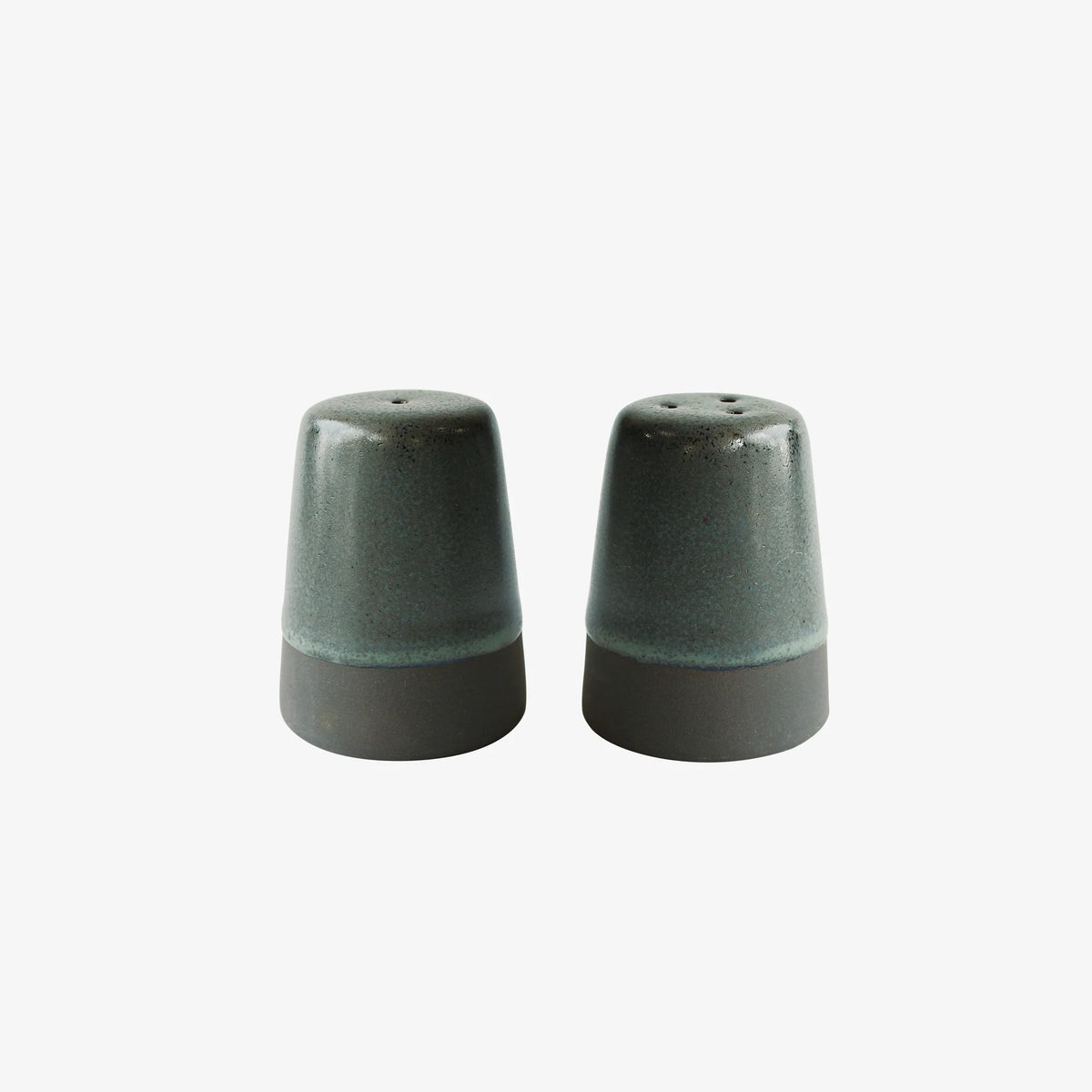Handmade stoneware salt and pepper set in deep Northern Green glaze