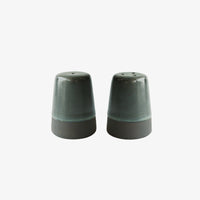 Handmade stoneware salt and pepper set in deep Northern Green glaze