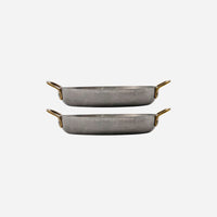 Presentation Oval Pans, Set of 2, Silver Finish with Brass Handles, by Nicolas Vahe