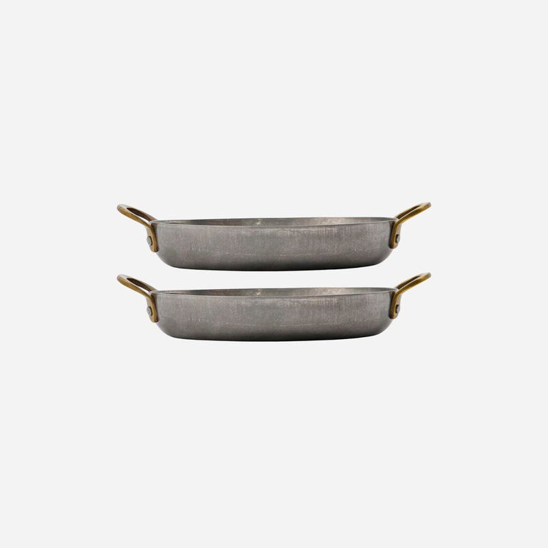 Presentation Oval Pans, Set of 2, Silver Finish with Brass Handles, by Nicolas Vahe