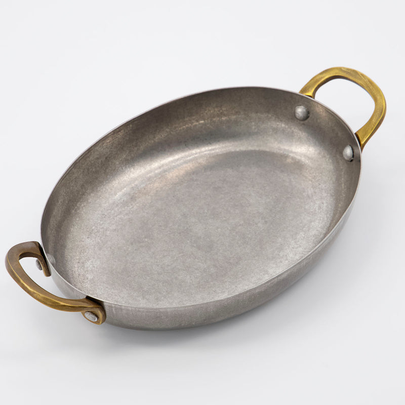 Presentation Oval Pans, Set of 2, Silver Finish with Brass Handles, by Nicolas Vahe