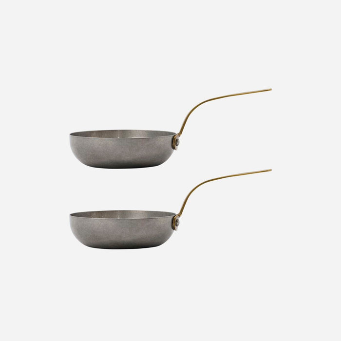 Presentation Fry Pans, Set of 2, Silver Finish with Brass Handles, by Nicolas Vahe