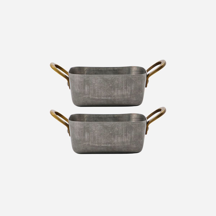 Presentation Roasting Dishes, Set of 2, Silver Finish with Brass Handles, by Nicolas Vahe