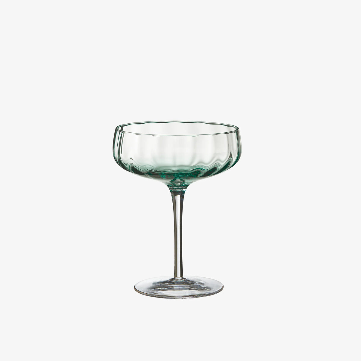 Elegant green coupe glass with wavy textured bowl