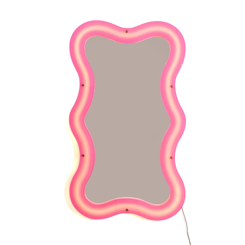 Supercurve Mirrors - Tall & Tiny Tall Illuminated Pink Mirrors by Seletti