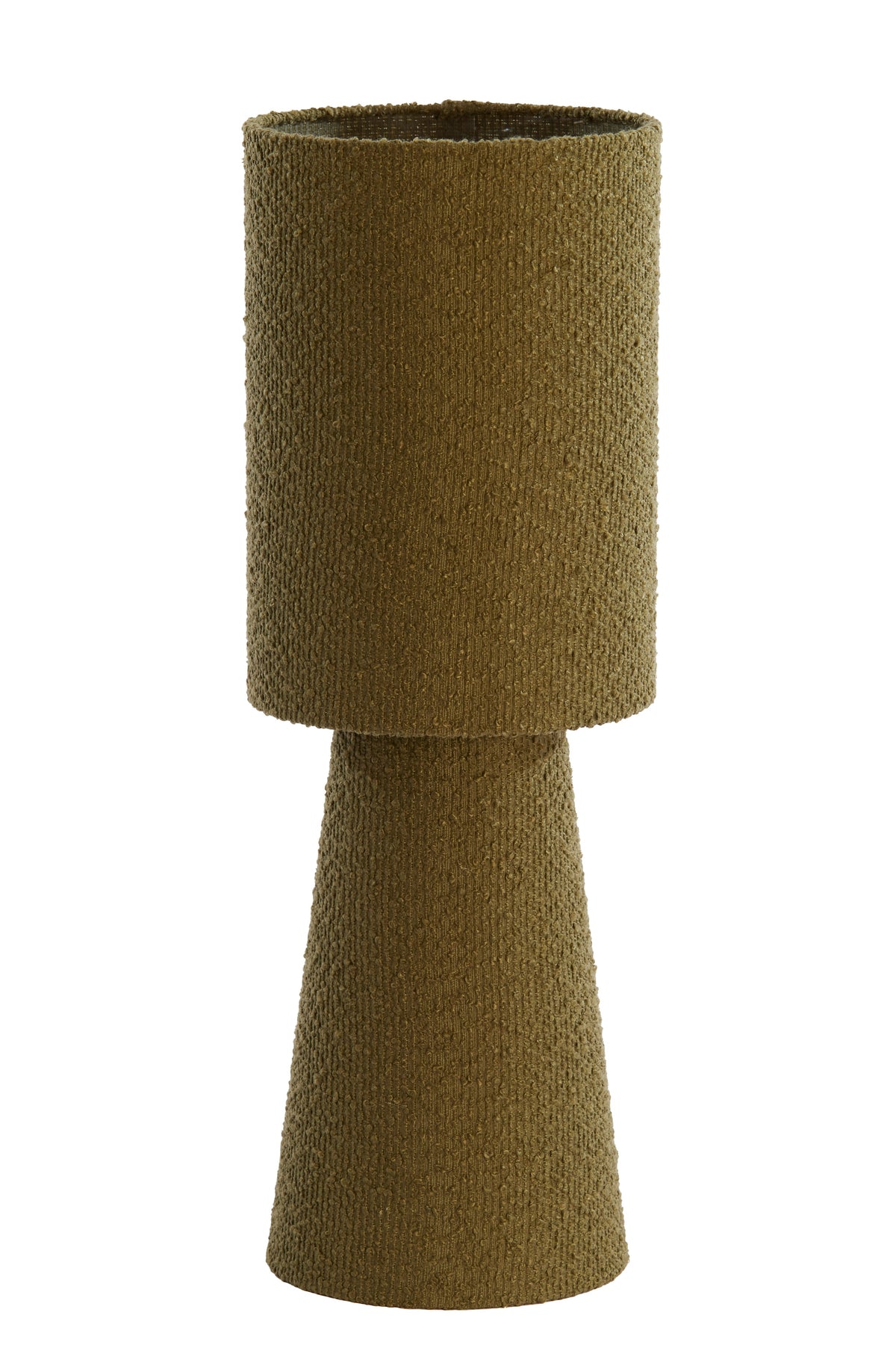 cut-out product image of tall olive green boucle table lamp
