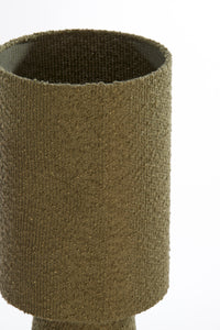 top view of olive green textured boucle lamp shade
