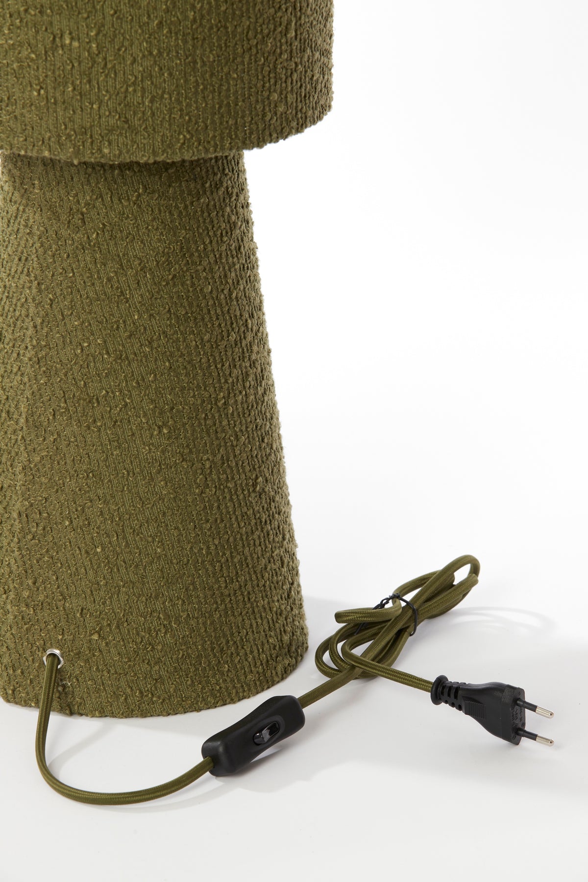 interior structure of boucle lamp showing E27 fitting in olive green model
