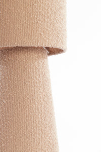 close-up of sand bouclé lamp shade texture
