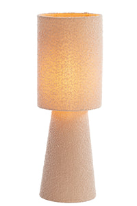]tall sand bouclé table lamp with textured shade and base
