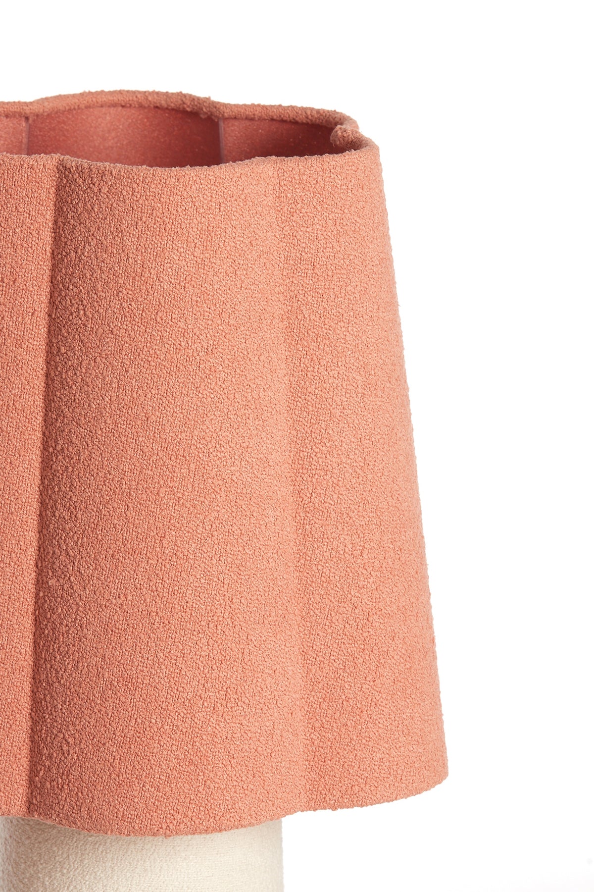 close-up of pink textured fabric lamp shade for a tactile, retro look
