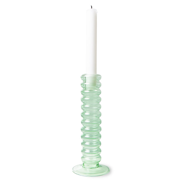 GLASS CANDLE HOLDER L, MINT GREEN