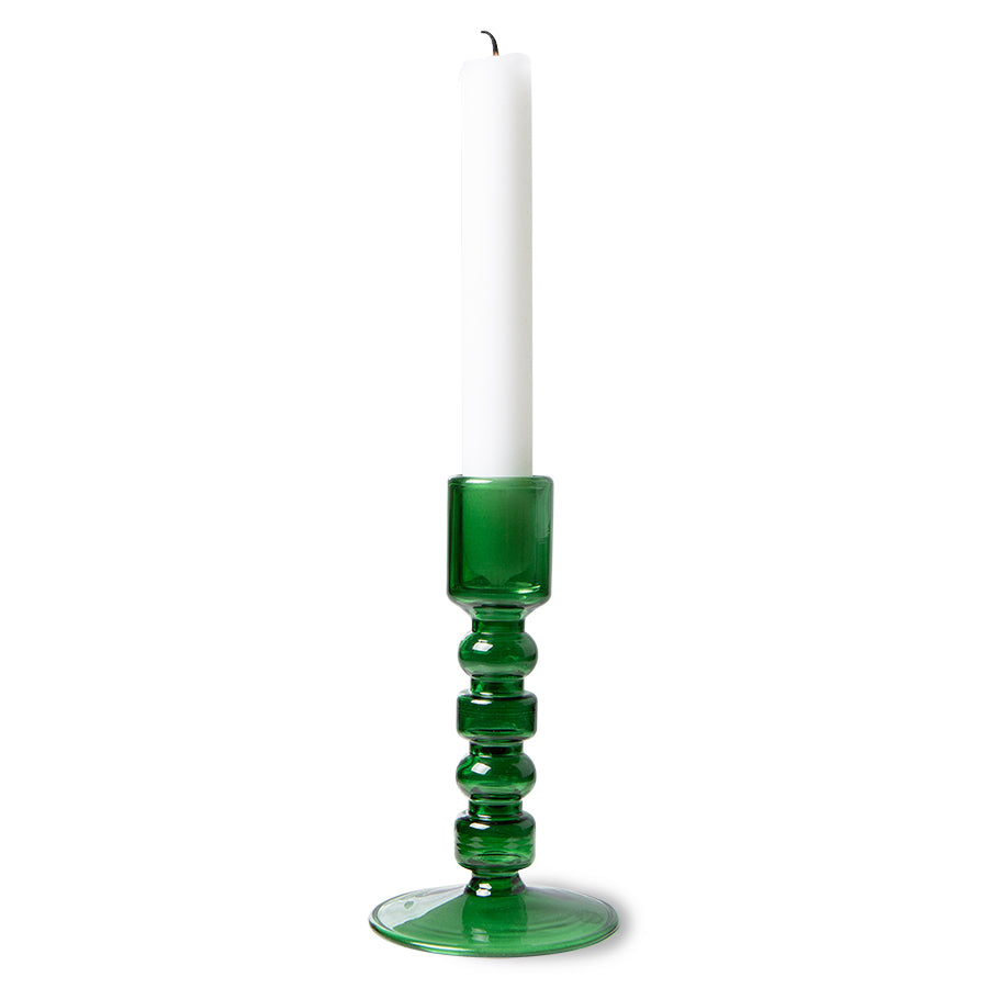 GLASS CANDLE HOLDER M, FOREST GREEN