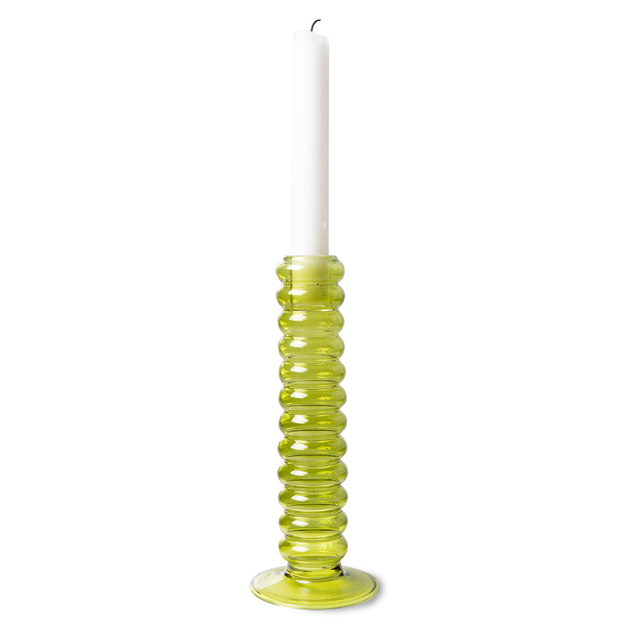 THE EMERALDS: GLASS CANDLE HOLDER L, LIME GREEN