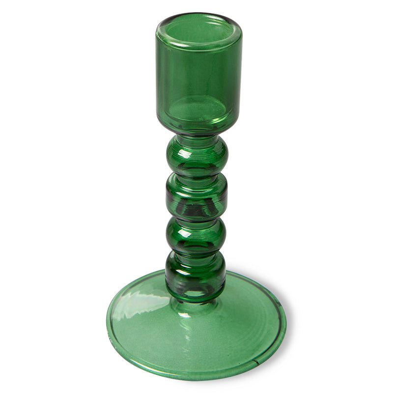 GLASS CANDLE HOLDER M, FOREST GREEN