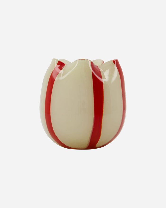 Gula, Tealight Holder, White with Orange Red Stripes by House Doctor