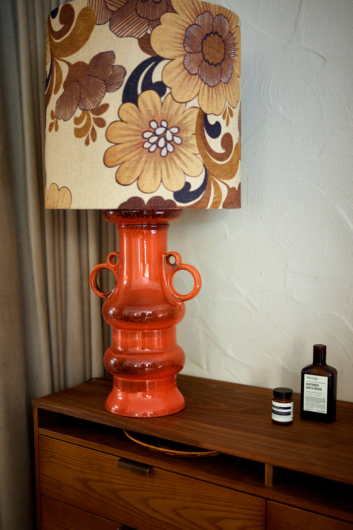 Grand Table Lamp Base, with Vintage Flowers Lamp Shade, Glazed Orange Red, Large Table Lamp by hkliving