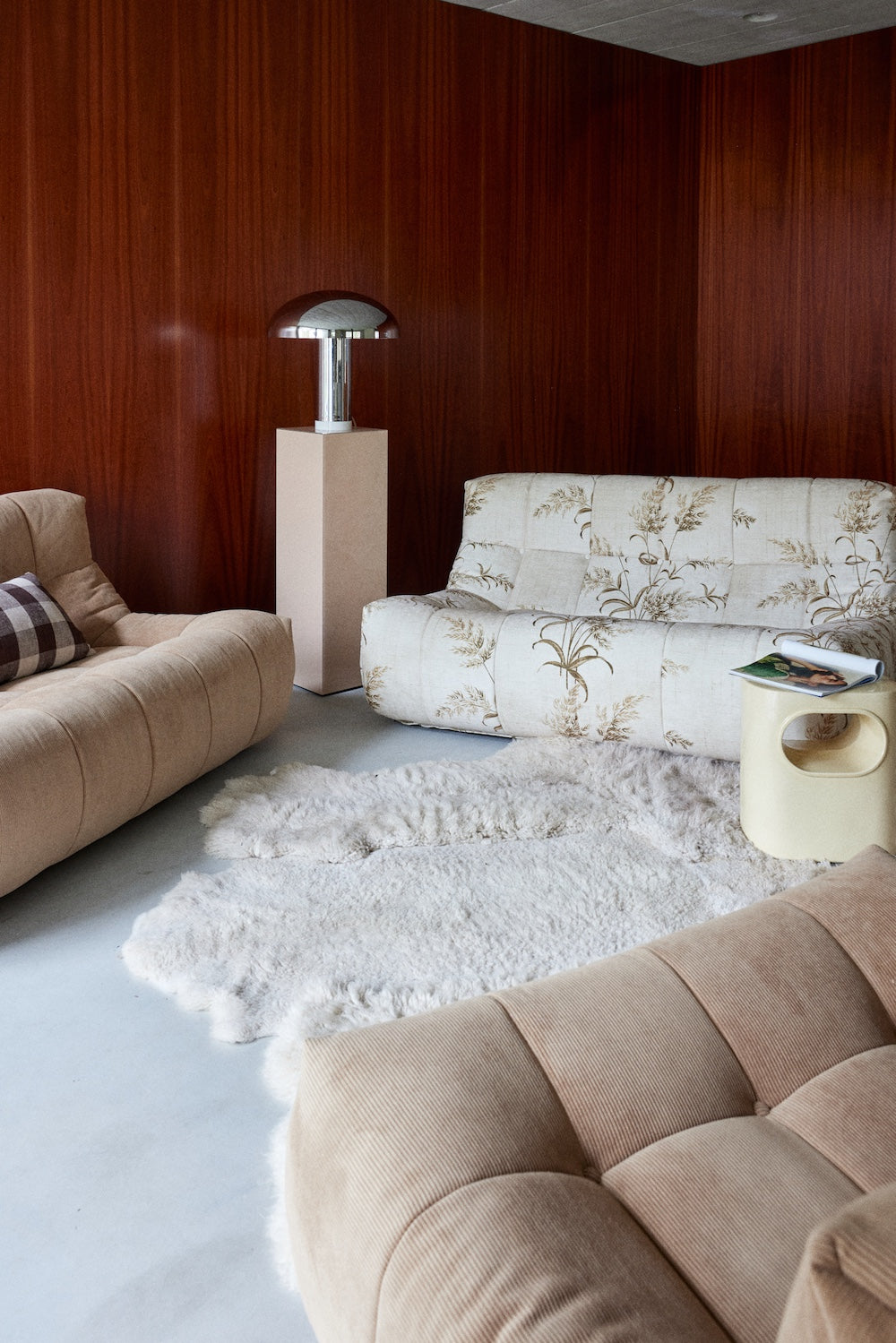 HKLIVING chrome lounge table lamp styled on a stack of design books beside a framed print and disco balls