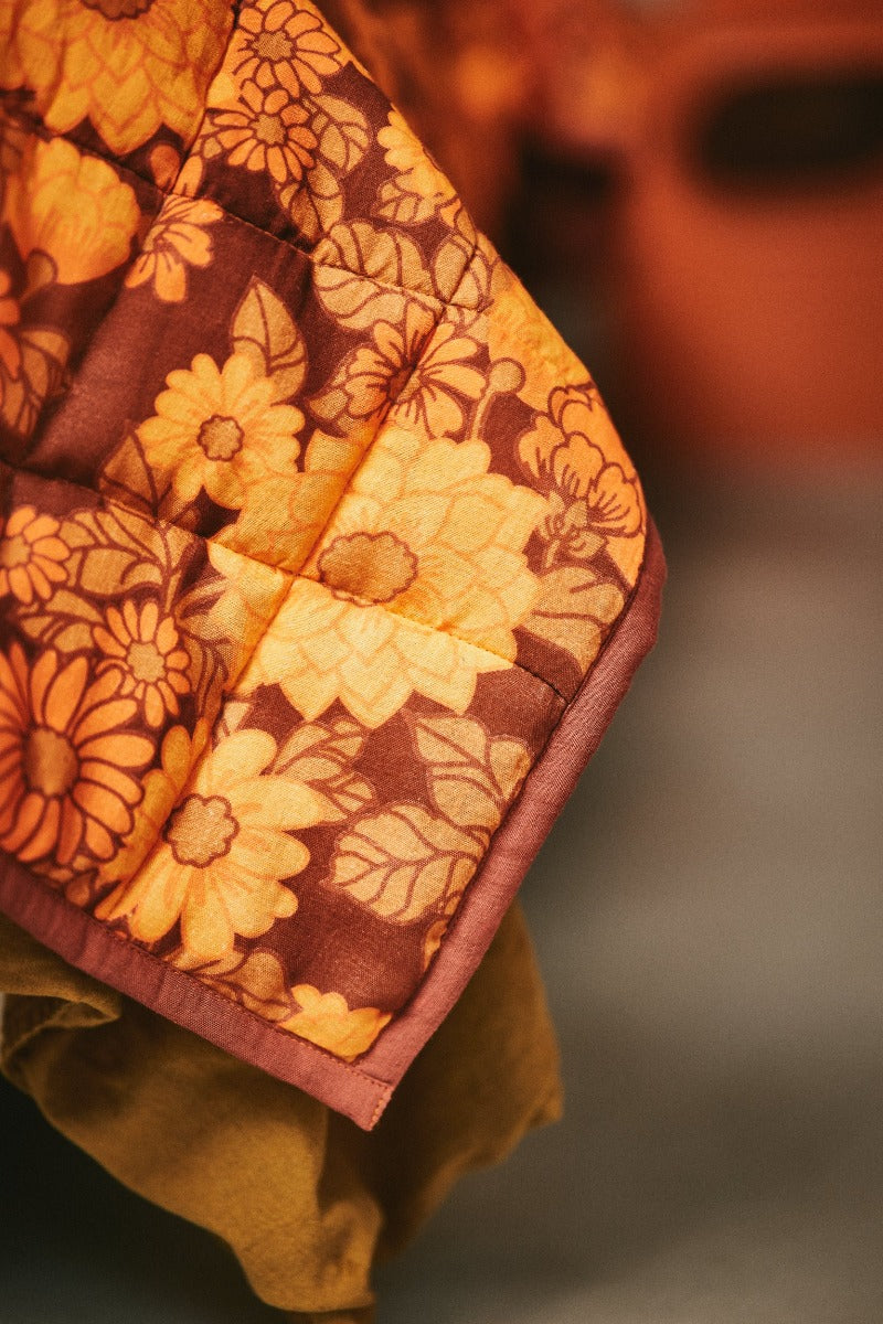 Quilted Bedspread, Floral, Orange Red, hkliving